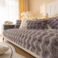 Miniatyrbillede 4 af 5: Kanin Plys Sofa Betræk 70x210CM, Blød Varmt Sofa Betræk Til Hjørne L-Form, Skridsikker Fløjl Sofa Pudebetræk, Tyk Møbelbeskytter