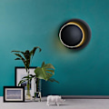 Miniatyrbillede 3 af 5: Moderne Bedside Lampe, Soveværelse Stue Trappegang Gang LED Rund Halvmåneformet Vægslampe (Sort)