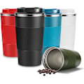 Miniatyrbillede 1 af 3: Rejse termokop Genanvendelige isolerede kaffekopper Vakuumisoleringskolber Rustfrit stål Termisk drikkekop til varme og kolde drikke (Sort, 510 ml) black