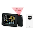 Miniatyrbild 1 av 5: Projektionsväckarklocka med Inbyggd Trådlös Utomhussensor och Väderstation Dubbla Alarm för Sovrum Stöder LCD-Display Datum Tid
