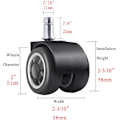 Miniatyrbilde 3 av 5: Kontorstol Hjul, Erstatningshjul i Gummi med Bredere Dekkdesign for å Beskytte Gulv 11mm (Stangdiameter) x 22mm (Stanglengde), Sett med 5