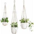 Miniatyrbild 1 av 5: 3-pack Macrame Växthängare Inomhus Hängande Planterkorg Blomkruka Hållare Bomullsrep med Pärlor Inga Tofsar, 58cm/73cm/89cm, krukor ingår ej