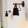 Miniatyrbild 4 av 5: Vägglampa Sconce Modern Trä Läder Dekorativ Led Vägglampor E27 Bas Belysningsarmatur (Svart)
