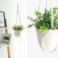 Miniatyrbild 4 av 5: 3-pack Macrame Växthängare Inomhus Hängande Planterkorg Blomkruka Hållare Bomullsrep med Pärlor Inga Tofsar, 58cm/73cm/89cm, krukor ingår ej