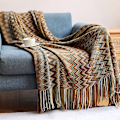 Miniatyrbillede 1 af 5: Boheme Strikket Pled Nordic Stil Pled med Kvaster, Akryl Strikket Pled Dekorativ til Sofa Stol Seng Sofa 127 * 152cm