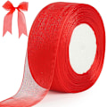 Miniatyrbild 1 av 6: Transparent band, 40 mm x 45 meter, dubbelsidig transparent chiffongband för presentinslagning, julbröllopsfestceremonidekorationer Red