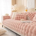 Miniatyrbilde 1 av 6: Tykke Kanin Plysj Sofadeksler 1 2 3 Seater, Sklisikre Sofadeksler, Morsomme Fuzzy Sofadeksler, Varme Fløyels Sofaputetrekk (70x150cm) Pink 70*150cm