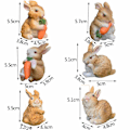 Miniatyrbillede 2 af 5: 6 stk. Kaniner Havepynt Mini Resin Kanin Figurer Kaniner Holder Gulerødder Udendørs Mikro Landskab Have Påskepynt (Brun)