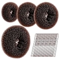 Pikkukuva 1 / 5: Hiusnuttujen muotoilusetti, 4 kokoa ruskeita donitsi-nuttujen muotoilijoita ja 20 kultaista hiusneulaa vaaleille, chignon-nuttujen muotoilijan hiusrenkaat tyylivarusteet Brown