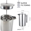 Miniatyrbillede 4 af 5: NetBoat Stempelkande med 2 Genanvendelige Kaffefiltre i Rustfrit Stål, 1 Liter (1000 ml)