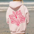 Miniatyrbilde 1 av 5: Palm Puff Oversized Hettegensere for Kvinner, Preppy Genser med Lange Ermer for Tenåringsjenter Y2K Grafisk T-skjorte med Lommer Rosa S