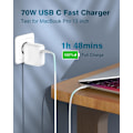 Miniatyrbilde 2 av 5: 70W USB C-lader Kompatibel med MacBook Air MacBook Pro 13-16 tommer 2024-2020, M1-M3 Mac Laptop, iPad, Med 2M/6.6FT Mac USB C-ladekabel