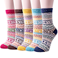 Miniatyrbild 1 av 4: 5 Par Damsockor i Ull, Dam Vinter Varma Stickade Sockor Tjocka Sockor, Julklappar till Kvinnor
