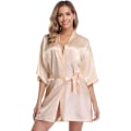 Miniatyrbillede 3 af 5: Bryllupskåbe Satin Kimono Badekåbe til Brude og Brudepiger Damekåbe med Bælte V-Hals Bryllupskåbe Poolparty og Pyjamasparty Champagne Pink M