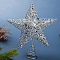 Miniatyrbilde 3 av 5: Sølv Metall Juletre Topper Glitrende Juletretopp Hallow Wire Star Topper for Julefest Hjemmedekorasjon, 8 Tommer silver