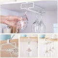 Miniatyrbillede 4 af 4: 2 Pak Vin Glas Holder Stængglas Stativ Hængende Under Skab Vin Glas Stativ Ingen Boring Hængende Champagne Goblets Opbevaring Organiser, Hvid