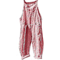Miniatyrbillede 1 af 3: Dame Bomuld Linned Stribet Jumpsuit, Dungarees Playsuit Overall, rød, M