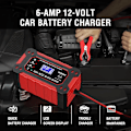 Miniatyrbilde 2 av 5: 12V 6A Batterilader, Smart Batterilader og LCD-skjerm, Bilbatterilader for Biler, Motorsykler, Lastebiler, AGM, Gel, SLA (2Ah-100Ah)