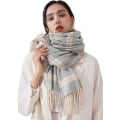 Miniatyrbild 2 av 5: Dam Vinter Tartan Scarf, Lång Vinterscarf, Mjuka Varma Scarfar, Tofssjal, Lång Stola, Julklapp Light Gray
