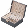 Miniatyrbillede 1 af 5: Smykkeskrin, dobbeltlags PU læder opbevaringsboks til kvinder til ringe, øreringe, armbånd, halskæder, smykkeorganisator gaveæske (Mors dags gave) Grey