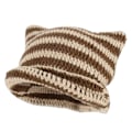 Pikkukuva 1 / 3: Kissan korvat - neulottu beanie-pipo, raidallinen, talvi, lämmin, joustava, beige ja ruskea Beige and Brown