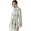 Miniatyrbild 3 av 6: Dam Vinter Tartan Scarf, Lång Vinterscarf, Mjuka Varma Scarfar, Tofssjal, Lång Stola, Julklapp Light Green