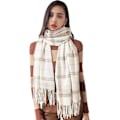 Miniatyrbild 1 av 4: Dam Vinter Tartan Scarf, Lång Vinterscarf, Mjuka Varma Scarfar, Tofssjal, Lång Stola, Julklapp Off White
