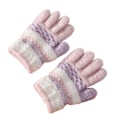 Miniatyrbilde 1 av 5: 1 Par Barnas Vinterhansker Strikket Stripete Barn Kuldebeskyttende Varme Fullfingerhansker Gutter Jenter Votter pink
