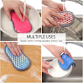 Miniatyrbilde 5 av 5: Skrubb Skuresvamp, 6-pakning Slitesterk Mikrofiber Dobbelvirkende Kjøkkenskuresvamp, Gjenbrukbar Rengjøringsskrubber for Oppvaskmaskin, 3 Blå + 3 Rose Rød