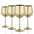 Miniatyrbild 1 av 5: Guldvin Glas Set om 4, 550ml Okrossbart Guldbägare, Rostfritt Stål Vinglas, Unikt och Bärbart Metallvinglas Gold