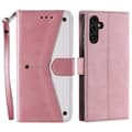 Samsung Galaxy A17 5G Læder Wallet Case med Splejsningssyninger og Håndledsrem Rose Gold