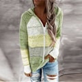 Miniatyrbillede 1 af 4: Stribet Elegant Cardigan til Kvinder, Langærmet Top, Casual Strikket V-hals Trøje med Farvet Lynlås, Grøn Color Zipper Green M
