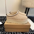 Miniatyrbillede 1 af 2: Vinter Sne Støvler Kvinder Ankelstøvler Platform Ultra Mini Støvle Slippers Slides Læder Uld Chestnut Sko 37