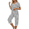 Pikkukuva 4 / 5: Naisten pyjamasetti, 2 osaa, lyhythihainen paita ja capri-housut, valkoinen leopardikuvio White Leopard Pattern L