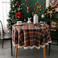 Miniatyrbillede 4 af 5: Gerring Juledug i Garnfarvet Plaid - Jule- og Bryllupsdekoration - Amerikansk Rund Borddug med Kvaster til Fest Green Round 150cm