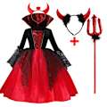 Miniatyrbilde 1 av 4: 2024 Jenter Cosplay Vampyr Halloween Kjole For Barn Spøkelsesbrud Gotisk Kostyme Grev Vampiran Karneval Antrekk Svarte Røde Klær 4 STK Spøkelsesbrud D 150cm 4PCS Ghost Bride D