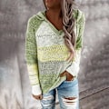 Miniatyrbilde 1 av 4: Stripete Elegant Cardigan for Kvinner Høst Lang Ermet Topp Kvinner Casual Strikket Genser Med V-Hals Hettematte Lys Grønn Color Hooded Light Green XXL