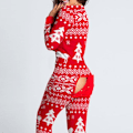 Miniatyrbillede 4 af 4: Dames Enkeltdelt Trykt Nattøj Julepyjamas Jumpsuit Rompers Langærmet Nattøj Mørkerød Dark red XL