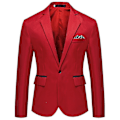 Miniatyrbillede 1 af 3: Mænds Enkelt Bryst Blazer med Lapel - Formel Forretningsjakke med Lange Ærmer Red L