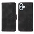 [SC]Compatible with iPhone 17 Leather Case Wallet Rhombus Embossed Phone Cover Stand with Strap - Perfect Black