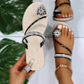 Miniatyrbillede 3 af 4: Sandaler til kvinder Sommer Ny Mode Strand Sandaler Rhinestone Flade Slippers Luksus Sandaler Kvinder Designere Designer Sko Sort Black 38