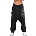 Miniatyrbillede 1 af 5: Fianao Dame Low Waist Drop Crotch Retro Print Løse Harem Bukser - WELLNGS Sort Black M