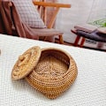 Miniatyrbilde 5 av 5: Oppbevaringskurv i flettet materiale med lokk - Rattan kurv Liten flettet boks - Vevd rotting