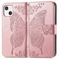 [SC]iPhone 13 Wallet Case PU Leather 4-Compartment Butterfly Motif Rosenguld