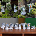 Miniatyrbillede 3 af 5: 8 stk. Ostekatte Kitty Statue Miniaturer Resin Figurer Have Grøn