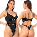 Miniatyrbild 2 av 5: Body Shapewear Lace Push-Up Sheer Tummy Dye Hip String Tight Jumpsuit Deep V Backless Evening Dress Shaper Black Black M