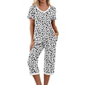 Pikkukuva 1 / 5: Naisten pyjamasetti, 2 osaa, lyhythihainen paita ja capri-housut, valkoinen leopardikuvio White Leopard Pattern L