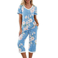 Miniatyrbilde 1 av 5: Pyjamas for kvinner, 2 deler, nattøy med kort erme og capri-bukser, blå trykk Blue Print M