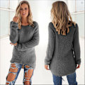 Miniatyrbild 1 av 4: Kvinnors långärmad plyschtröja Jumper Pullover Sweatshirt Top mörkgrå dark gray M