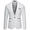 Miniatyrbilde 1 av 3: Menn Ensfarget Krage En-Knapps Blazer Formell Forretningsjakke Lang Erme Dressjakke White 3XL